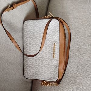 Michael Kors Cream and Brown Shoulder Bag